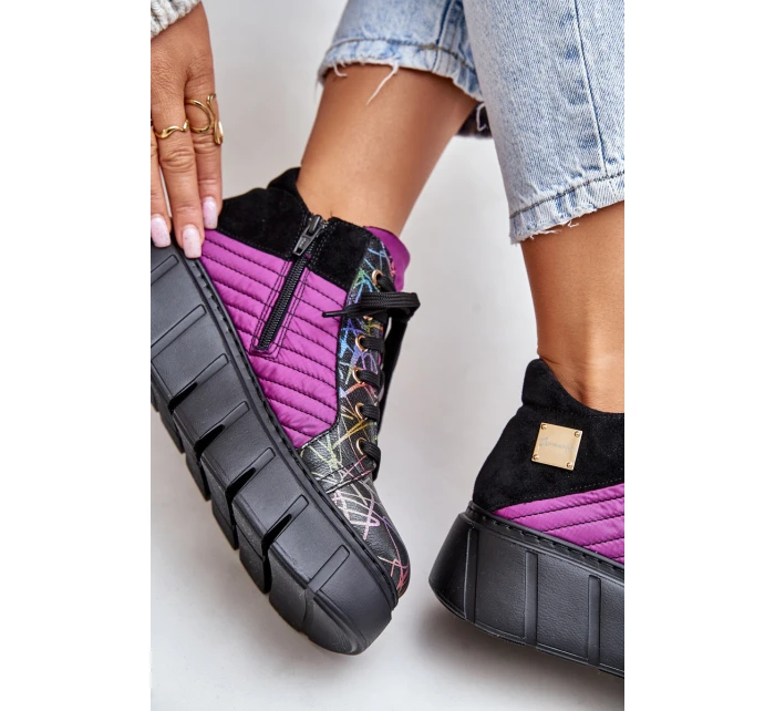 Kožené sneakersy na platformě fuchsie Maciejka 06767-15