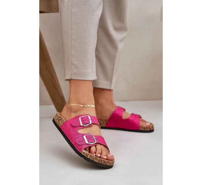 Textilní sandály na korkové podrážce s přezkami fuchsie model 21685385 - Boto