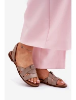 model 21694288 Pohodlné Kožené Nazouvací Sandály Tmavě Béžové - Zazoo