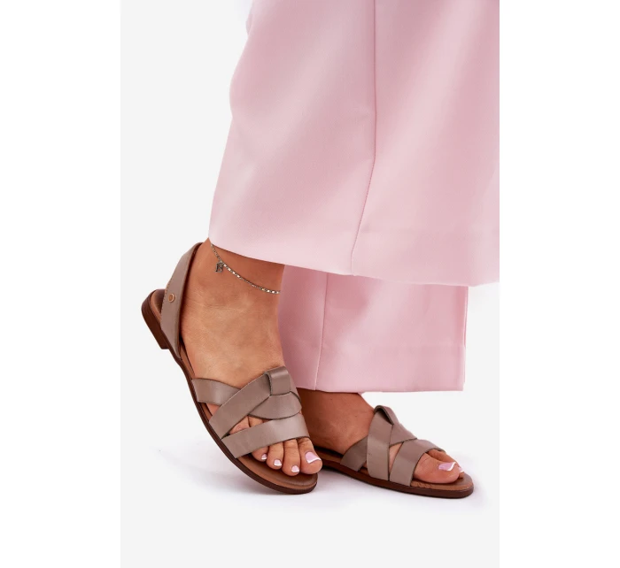 model 21694288 Pohodlné Kožené Nazouvací Sandály Tmavě Béžové - Zazoo