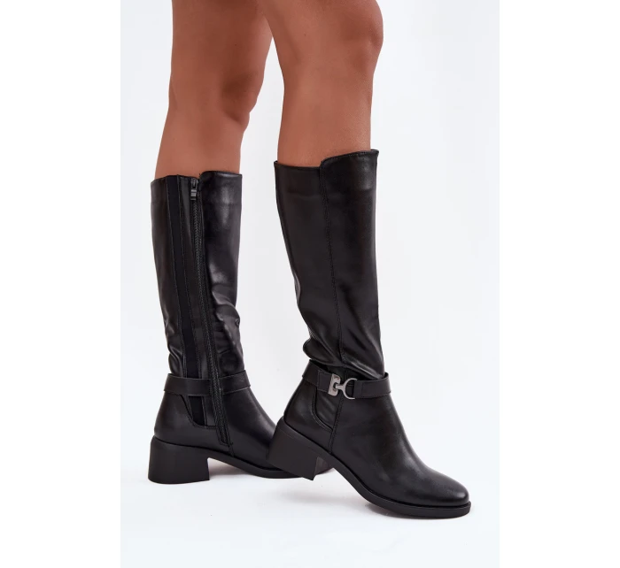 dámské kozačky na klínu s páskem  černé model 21714145 - SERGIO LEONE