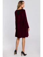 M566 Sametové šaty uvolněného střihu - bordó M566 Sametové šaty uvolněného střihu - bordó