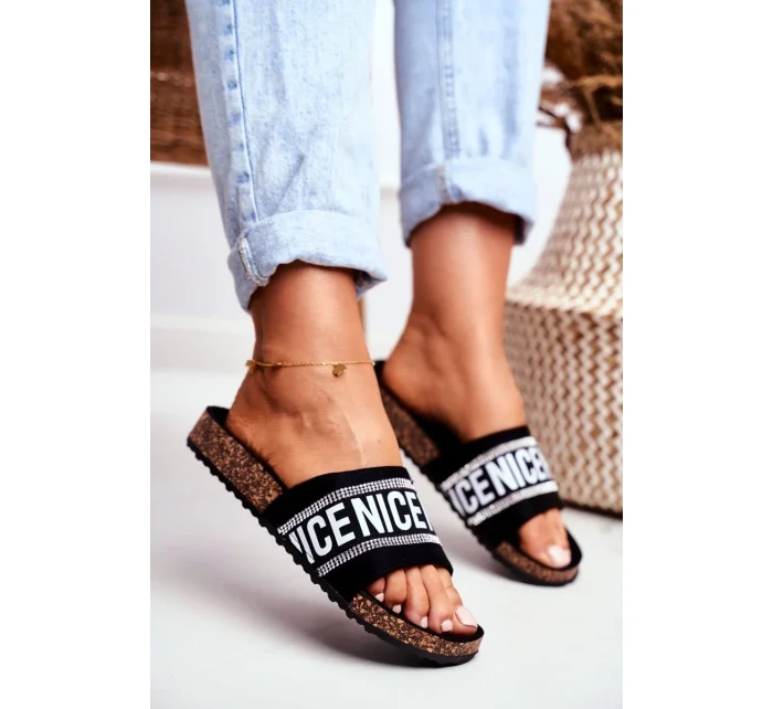 Nazouváky Na Korkové Podrážce Se Zirkony Černé Be Nice Nazouváky Na Korkové Podrážce Se Zirkony Černé Be Nice