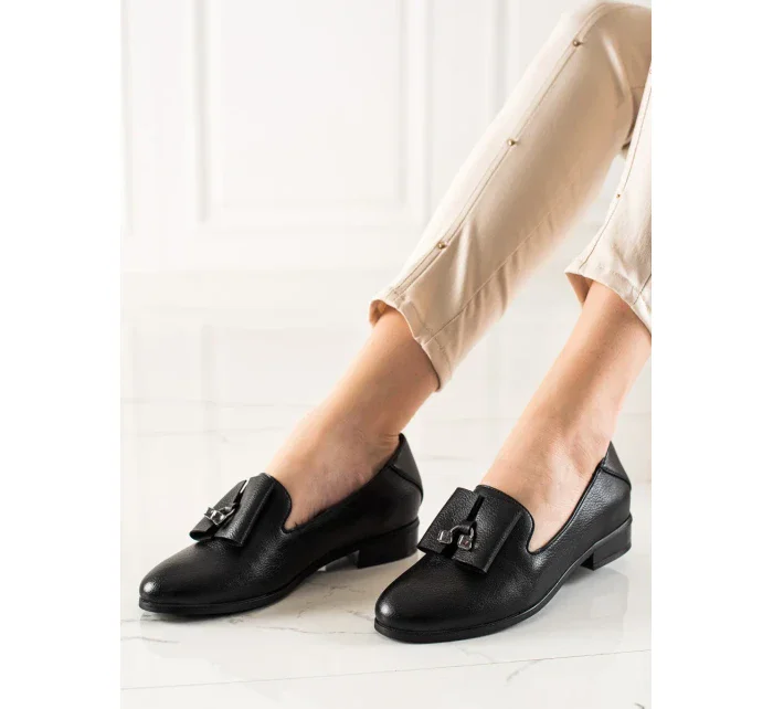 Exkluzívní dámské  polobotky černé na plochém podpatku