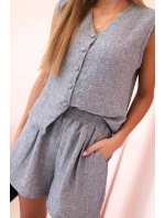 Dámská viskózová souprava – vesta na knoflíky a šortky grafitová melanž Dámská viskózová souprava – vesta na knoflíky a šortky grafitová melanž