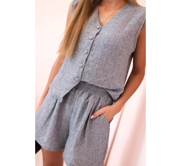 Dámská viskózová souprava – vesta na knoflíky a šortky grafitová melanž Dámská viskózová souprava – vesta na knoflíky a šortky grafitová melanž