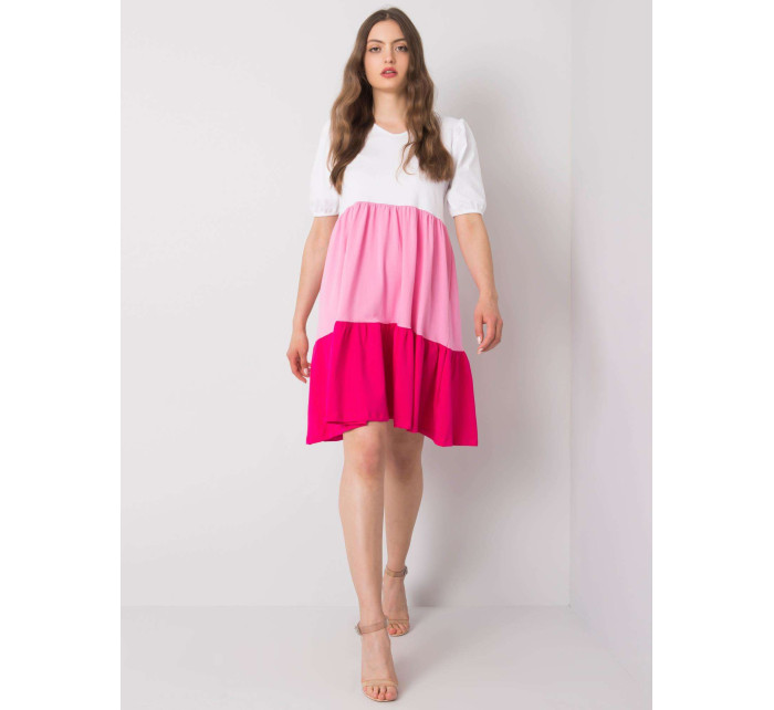RUE PARIS Bílé a růžové bavlněné šaty