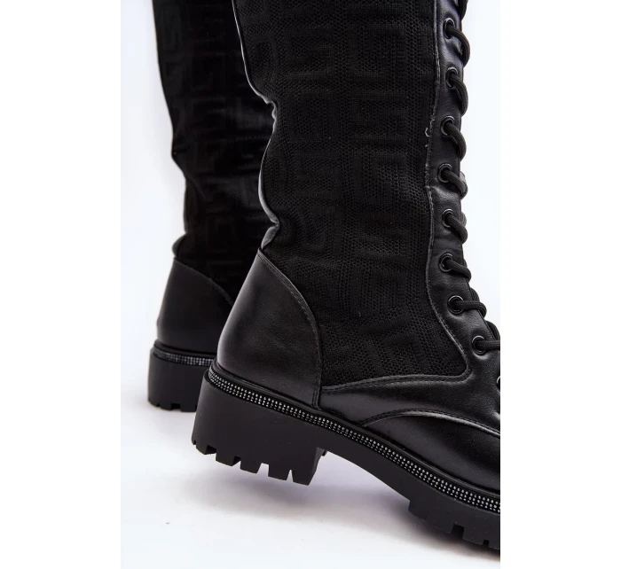 Dámské šněrovací kozačky s elastickým svrškem černá model 20038961 - Kesi