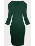 Vypasované žebrované šaty v lahvově zelené barvě s kulatým výstřihem model 21266641 - Factory Price