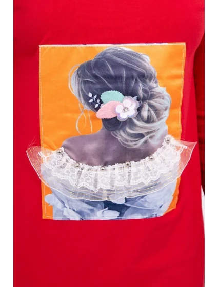 Šaty s 3D grafikou, krajková červená Šaty s 3D grafikou, krajková červená