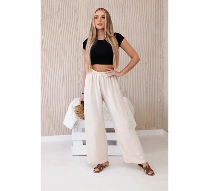 Kalhoty se širokými nohavicemi béžový