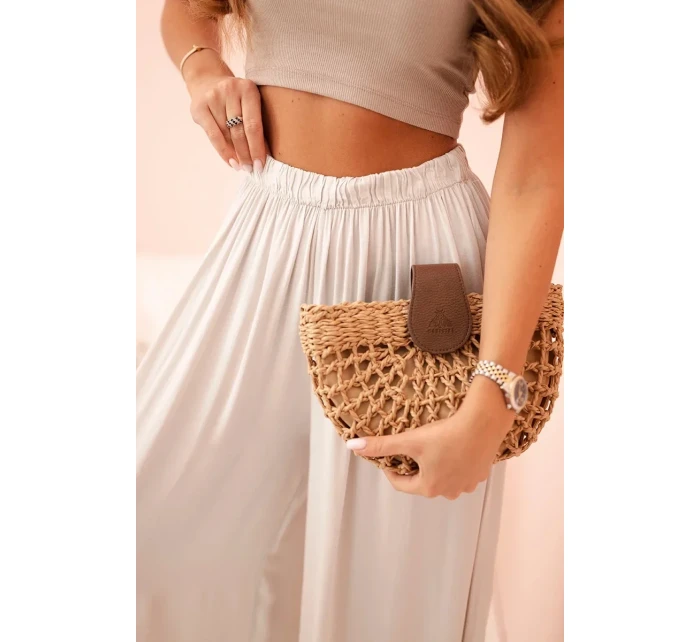 Široké dámské kalhoty s elastickým pasem béžový