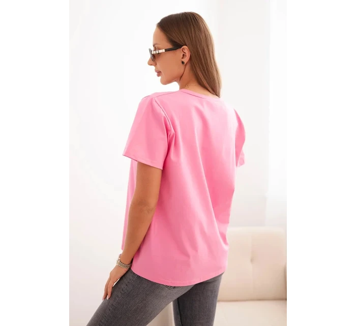 Dámská bavlněná blůza s výstřihem do V a krátkým rukávem světle růžová Dámská bavlněná blůza s výstřihem do V a krátkým rukávem světle růžová