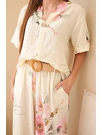 Dámský bavlněný komplet s krátkým rukávem a širokými nohavicemi žlutý