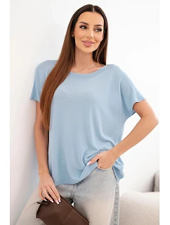 Dámská viskózová oversize halenka s krátkým rukávem a kulatým výstřihem modrá