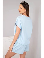 Dámská souprava z model 22147932 s halenkou a šortkami se záhyby modrá - K-Fashion
