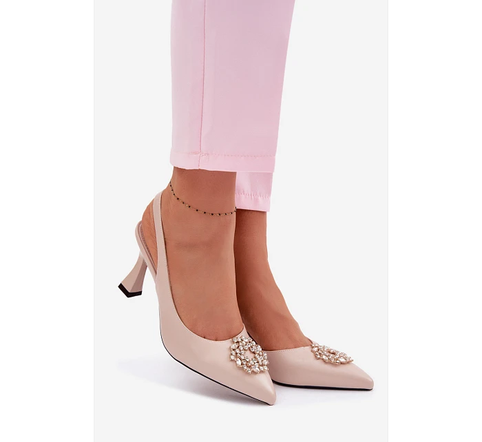 Sandály na podpatku s model 22095233 zdobením Béžové - VINCEZA