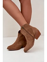 Dámské kožené kotníkové boty na podpatku Big Star model 22349472 Camel - Big Star Shoes