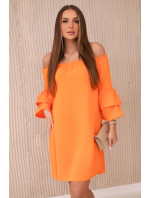 Španělské šaty s volánky na rukávu oranžové
