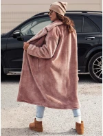 Dámský zimní kabát s dlouhou kožešinou růžový model 21980930 - Dstreet