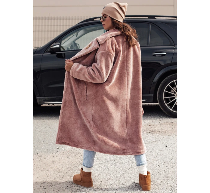 Dámský zimní kabát s dlouhou kožešinou růžový model 21980930 - Dstreet