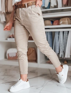 Dámské kalhoty s páskem MADELINA tmavě béžové FashionStreet UY2622