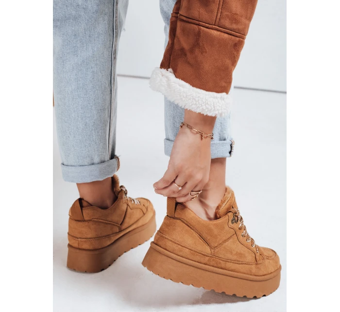 Dámské tenisky s kožešinou na platformě camel FashionStreet ZY1068 Dámské tenisky s kožešinou na platformě camel FashionStreet ZY1068