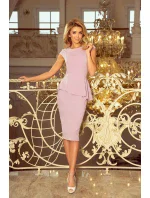 Elegantní dámské midi šaty v barvě lila s volánkem model 5943396