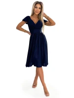 425-8 MATILDE Šaty s výstřihem a krátkými rukávy - GRANITE se třpytkami