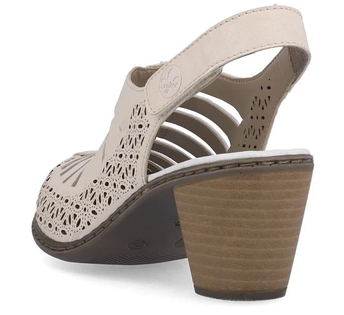 Kožené sandály na podpatku Rieker W RKR49B beige Kožené sandály na podpatku Rieker W RKR49B beige