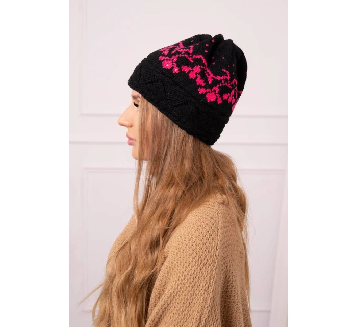 Dámská čepice Kira K374 black+pink