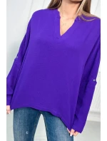 Mušelínová halenka s ohrnutými rukávy tmavě fialová