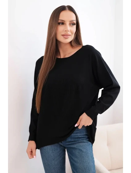 Dámský svetr s delším zadním dílem a  černý model 21731270 - K-Fashion