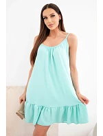 Dámské viskózové šaty na ramínkách s volánem a vázáním mentolová