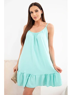 Dámské viskózové šaty na ramínkách s volánem a vázáním mentolová