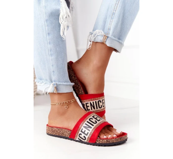 Nazouváky Na Korkové Podrážce Se Zirkony červené Be Nice Nazouváky Na Korkové Podrážce Se Zirkony červené Be Nice