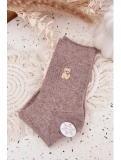 Teplé dámské ponožky s medvídkem a vlnou – tmavě béžové