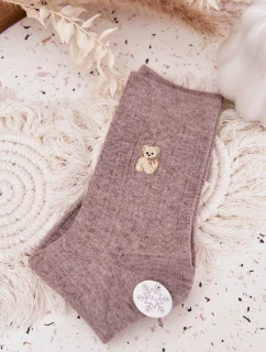 Teplé dámské ponožky s medvídkem a vlnou – tmavě béžové