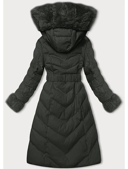 Dámská zimní bunda v army barvě s páskem model 21246690 - J.STYLE