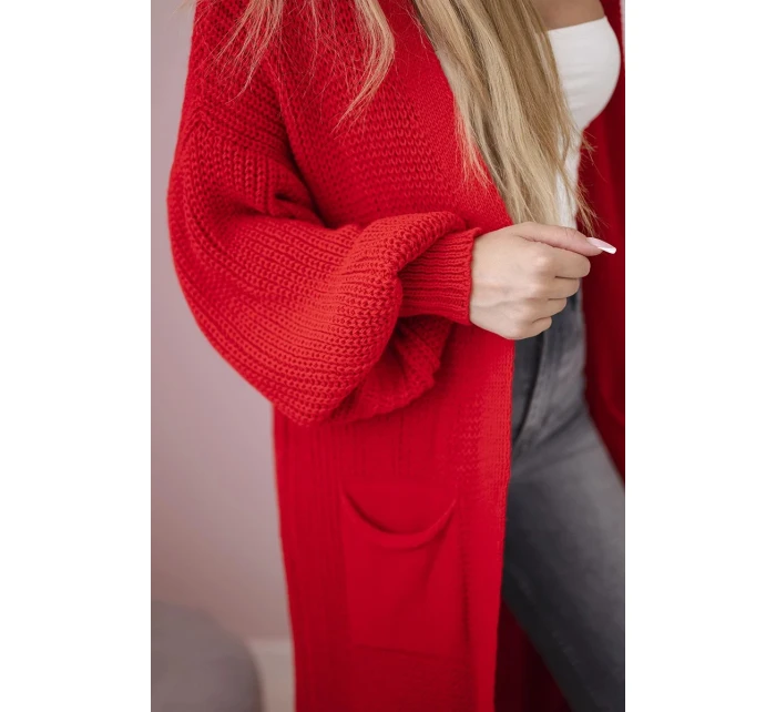 Svetr dlouhý kardigan červený Svetr dlouhý kardigan červený