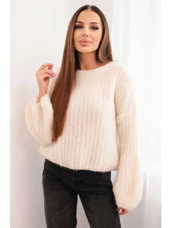 Dámský svetr z mohairu s buflovými rukávy ecru