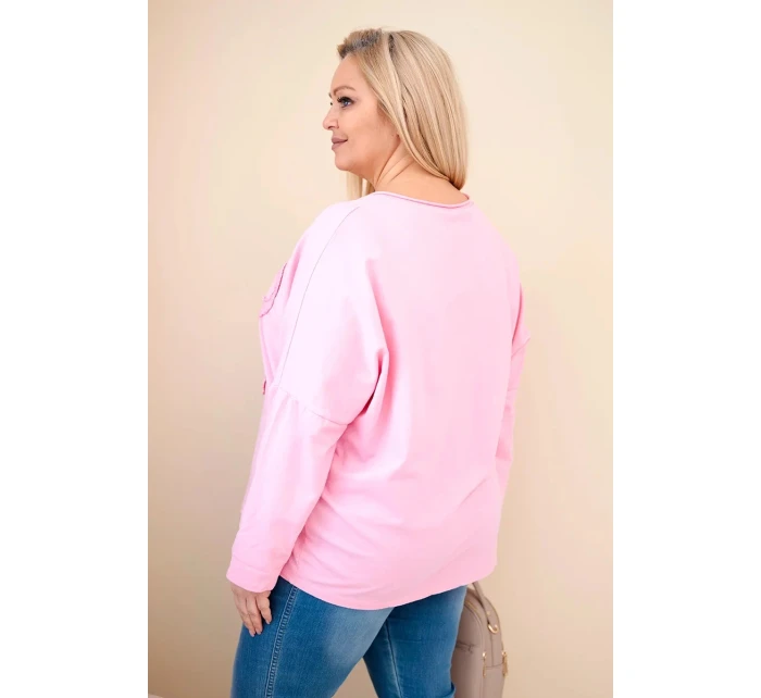 Dámská bavlněná blůza Plus Size s V výstřihem světle růžová Dámská bavlněná blůza Plus Size s V výstřihem světle růžová