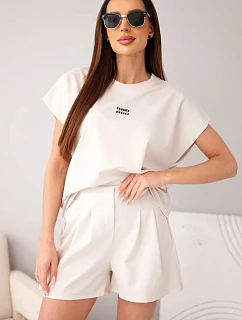 Dámský komplet s halenkou a šortkami se béžový model 22147942 - K-Fashion