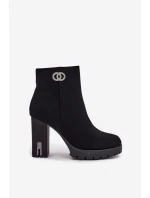 Zateplené dámské kotníkové boty na podpatku s ozdobným detailem černé Vessara