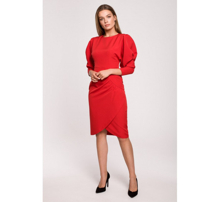 model 18003738 Zavinovací šaty s rukávy červené - STYLOVE