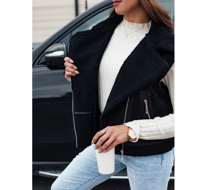 Dámská semišová vesta s ovčí kůží WOOLZIP černá FashionStreet TY4742 Dámská semišová vesta s ovčí kůží WOOLZIP černá FashionStreet TY4742