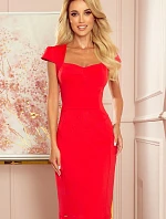 Červené dámské šaty v délce midi s pěkným výstřihem 318-1