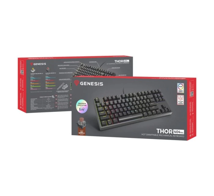 HERNÍ KLÁVESNICE GENESIS THOR 404 TKL US RGB PODSVÍCENÍ MECHANICKÁ ČERNÁ KAILH BOX HNĚDÁ HERNÍ KLÁVESNICE GENESIS THOR 404 TKL US RGB PODSVÍCENÍ MECHANICKÁ ČERNÁ KAILH BOX HNĚDÁ
