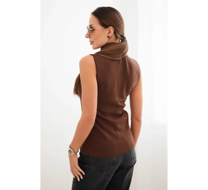 Dámská viskózová bezrukávová blůza s rolákem hnědá