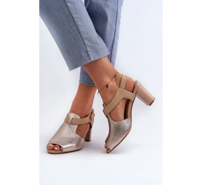 Dámské sandály na podpatku z eko kůže zlaté Queenmarie Dámské sandály na podpatku z eko kůže zlaté Queenmarie